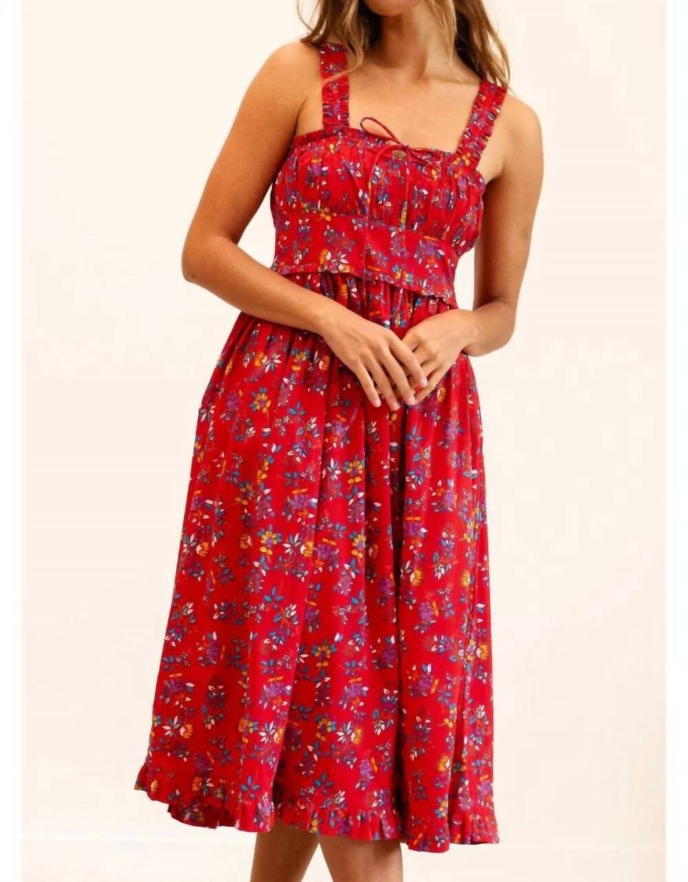 NEW MILLE calla midi dress in isola red